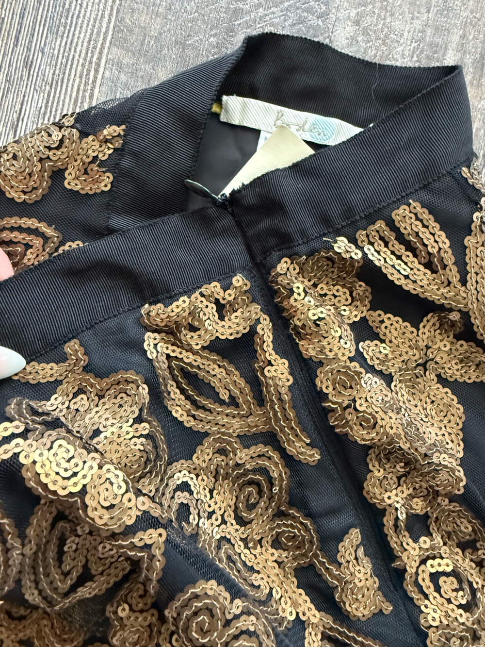 Boden Sequin Embroidered Mini Skirt Black Gold Floral Party UK 10 US 6 - Picture 10 of 12